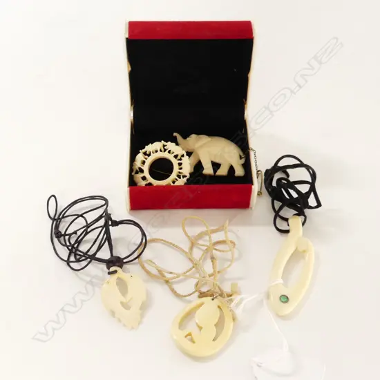 2 TRIBAL CARVED BONE & 2 IVORY PENDANTS/BROOCHES