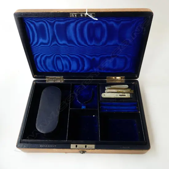 ANTIQUE MAPLE & Co. JEWELLERY CASE L.310mm + 2 MoP FRUIT KNIVES 