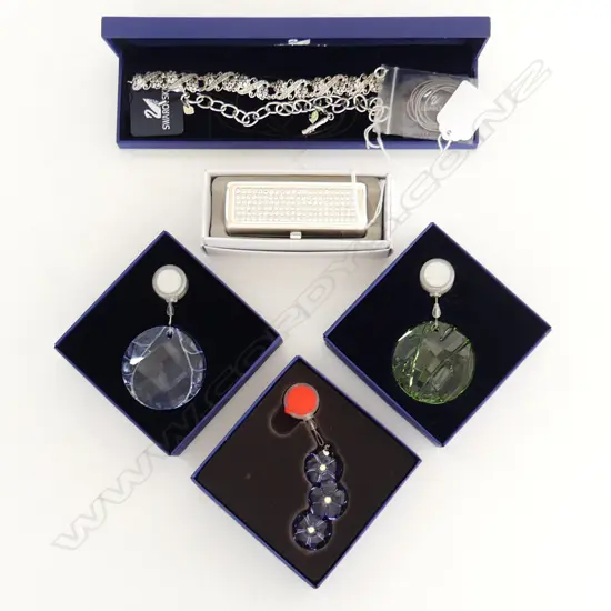 5 PCES SWAROVSKI; BRACELET, 3 SUNCATCHERS, LIPSTICK HOLDER + STG BRACELET