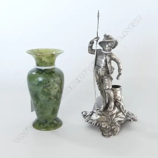 WMF SILVER PLATE BOY VASE HOLDER + GREEN ALABASTER MINI URN H.83mm