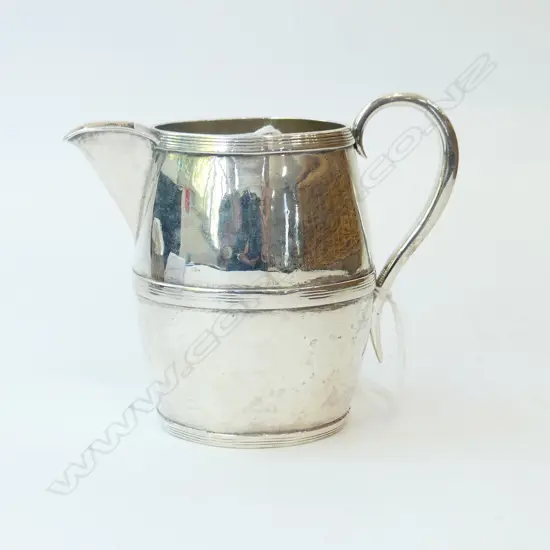 GEORGIAN STG SILVER REEDED JUG MAKER’S MARK ONLY B.P ATTRIBUTED TO BENJAMIN PRESTON C.1825 130GRAMS H. 90MM