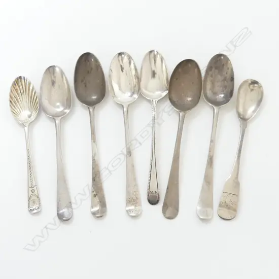 7 ANTIQUE SILVER TEASPOONS GEORGE III IRISH & 1 LONDON 100gms