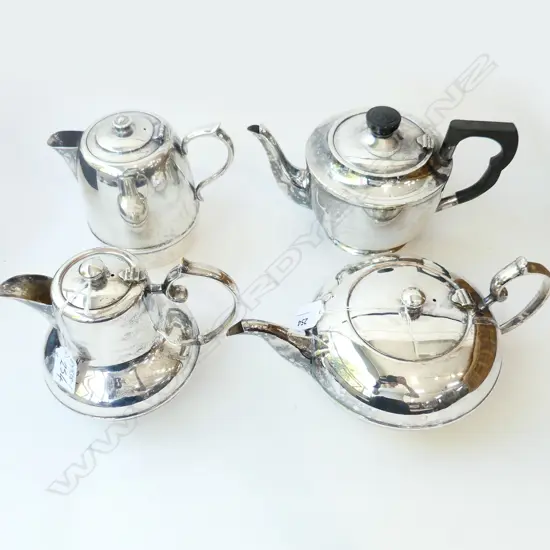 4 VINTAGE SILVER PLATE PIECES: 2 teapots + 2 hot water jugs