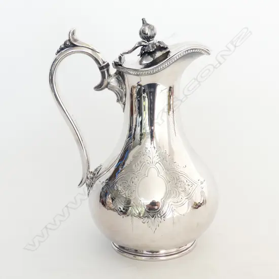 EPBM LATE 19thC SILVER PLATE CLARET JUG fancy finial