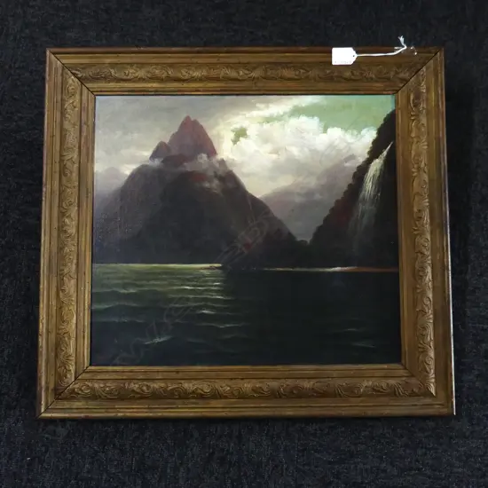 JOHN DOUGLAS PERRETT, SOUTHERN LAKE MOUNTAIN SCENE, OIL ON CANVAS, 390 x 440mm