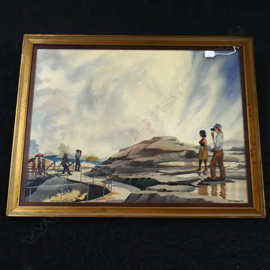 STAN BUGDEN POHUTU GEYSER WHAKAREWAREWA ROTORUA WATER COLOUR 530 BY700MM