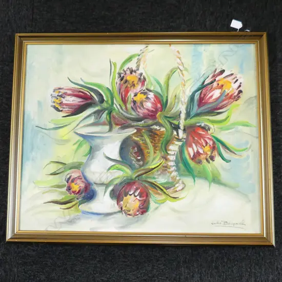 JULIA BLYNCH OIL ON CANVAS FLORAL STUDY 750 X 600 MM