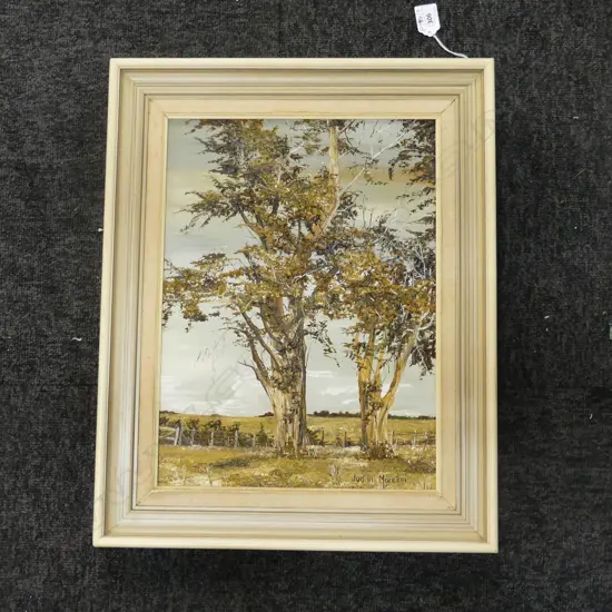 JUDITH MORTON, GUM IN LANDSCAPE, OIL ON BOARD 1975 385x285mm