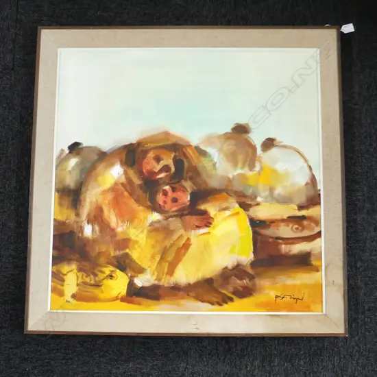 ROGER SAN MIGUEL OIL ON BOARD MOTHER AND CHILD 750 X 720 MM