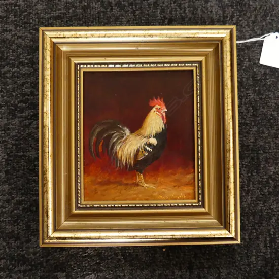 BEV TAYLOR 'DARK DORKING COCK' OIL ON BOARD '87 125x105mm