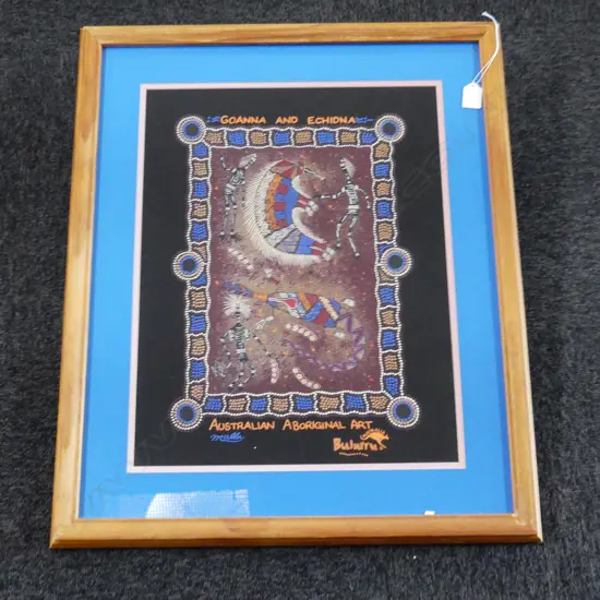 FRAMED ABORIGINAL ARTWORK PRINTED ON FABRIC 495x385mm