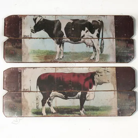 PAIR OF COUNTRY COW PRINTS ON BOARD L.820mm