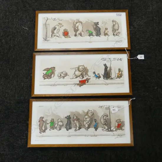 SET OF 3 BORIS O'KLEIN 'DOGS OF PARIS' SIGNED PRINTS 205x480mm