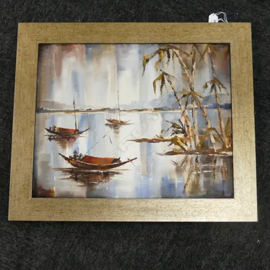 FLORENCE LUXFORD RIVER SCENE OIL ON BOARD 390 BY 490MM