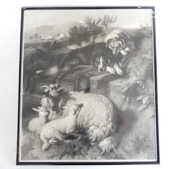 LGE VICTORIAN ENGRAVING AFTER LANDSEER's PAINTING 'THE TWINS' 630 X 550mm 