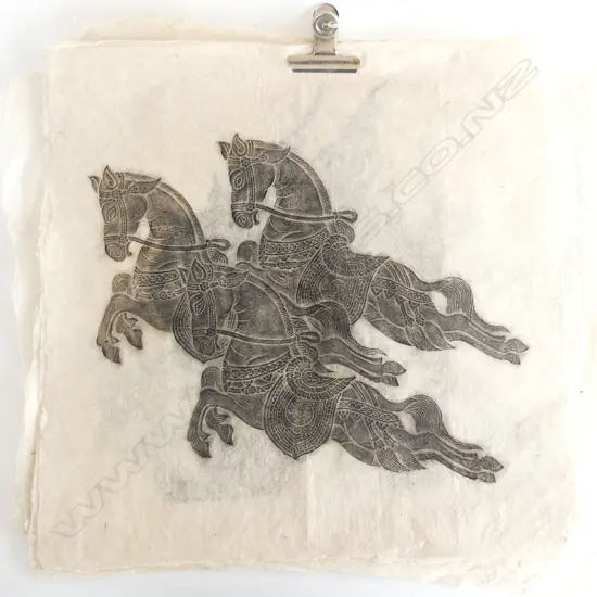 10 THAI CHARCOALRUBBINGS. STYLISED MUSCIANS + DANCERS + HORSES handmade paper 500 x 550mm