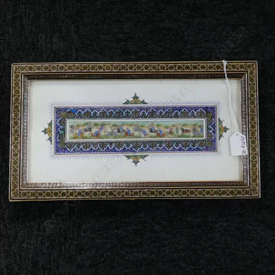IRANIAN FINE PAINTING ON PANEL in micro mosaic frame 210 x 375mm 
