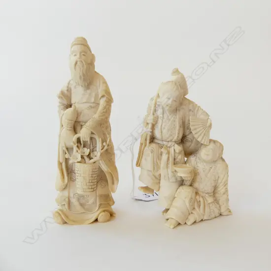 2 SIGNED ORIENTAL IVORY FIGURES H.125mm