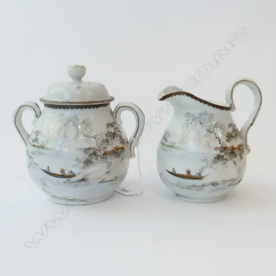 ANTIQUE CHINESE CREAM JUG + SUGAR