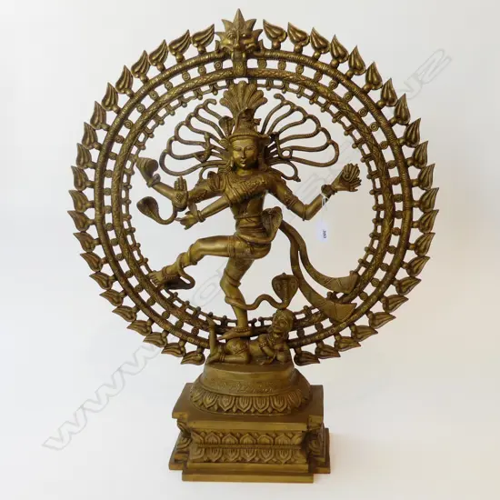 LGE BRASS / BRONZE DANCING SHIVA NATARAJA GOD within circular flaming halo H.800mm