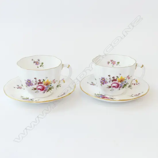 TWO LARGE ROYAL CROWN DERBY POSIES BREAKFAST CUPS & SAUCERS