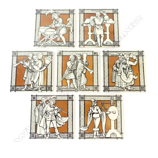 SEVEN ANTIQUE TILES FEATURING MUSICIANS L.155MM