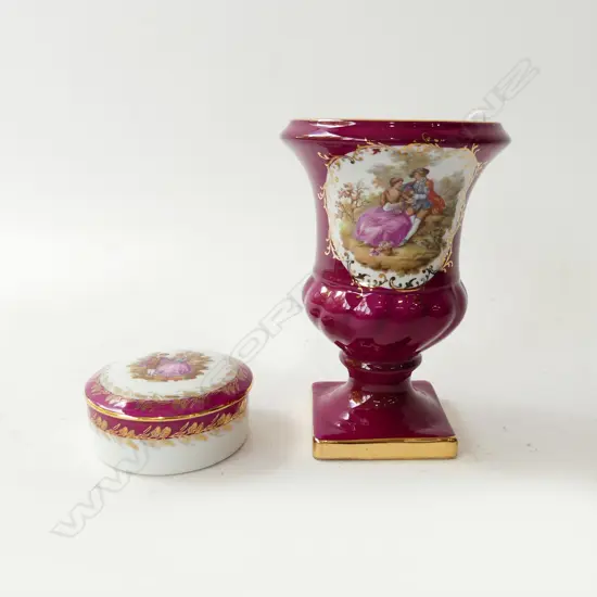 LIMOGES FRENCH PORCELAIN VASE AND TRINKET BOX H.160MM (VASE) D.85MM (BOX)