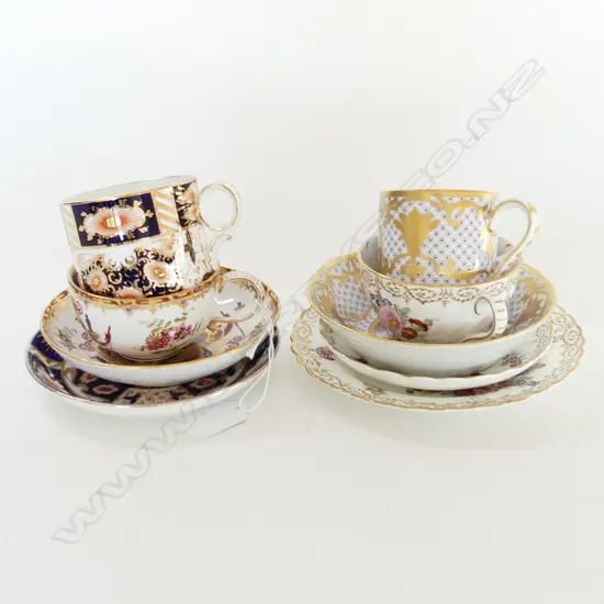 4 CUPS & SAUCERS; MEISSEN, LIMOGES, GRAFTON IMARI, DRESDEN TRIO
