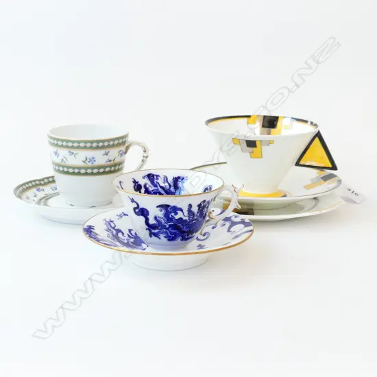 DECO SHELLEY TRIO + 2 C/S; R. WORCESTER & LIMOGES