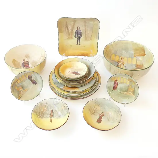 17 PCES ASST. ROYAL DOULTON SHAKESPEARE INCL. 2 LG BOWLS 260mm both faulted