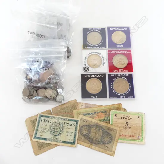 BOX ASST. COINS, 6 NOTES, 6 COMMEMORATIVE COINS