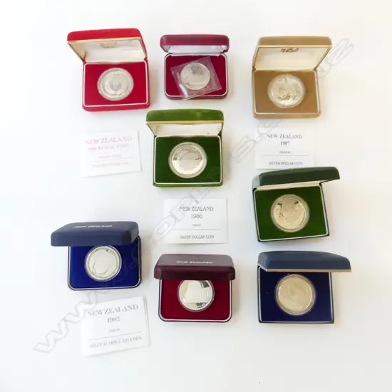 6 NZ PROOF SILVER DOLLARS 81 82 83 84 86 88  1933TO88 ANNIVERSARY  & 74 COMM GAMES