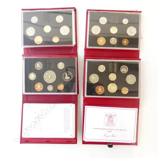 4 RED UK PROOF COIN SETS 1986 1988 1990 1993