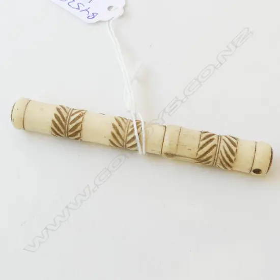 CARVED BONE TOOTHPICK HOLDER WITH STANHOPE LENS L95MM