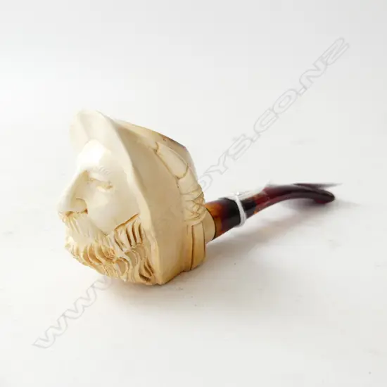 MEERSCHAUM CARVED PIPE MAN WITH BEARD L.130MM