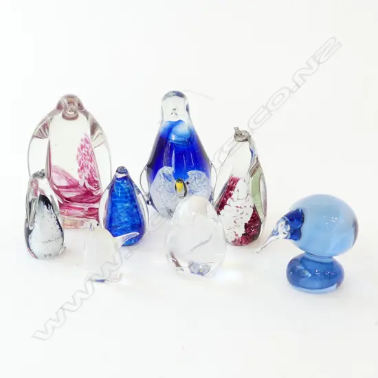 8 ASST. ART GLASS ANIMALS; PENGUINS ETC
