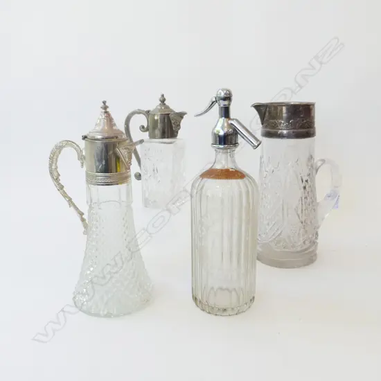 3 CLARET JUGS H.290mm + SODA SYPHON H.315mm