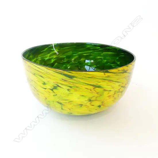 LG GARRY NASH ART GLASS BOWL - YELLOW / GREEN - SIGNED & DATED '11 230mm dia