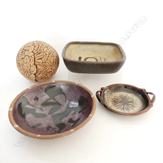 3 POTTERY DISHES & ORB BY VARIOUS NZ POTTERS