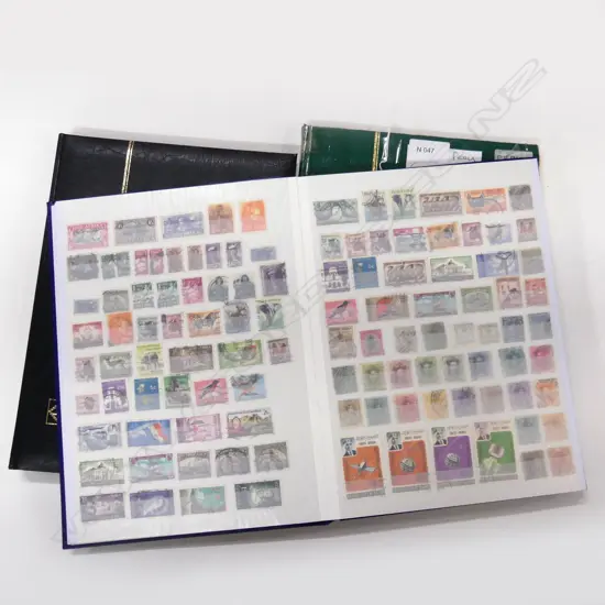 3 WORLD STAMP ALBUMS; GREEN, BLUE, BLACK
