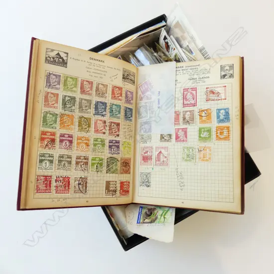 BOX ASST. STAMPS, FIRST DAY COVERS, ALBUM ETC