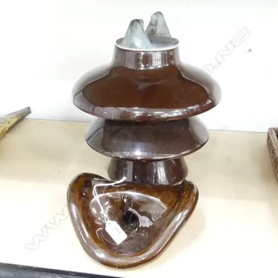 BROWN GLAZED CERAMIC ELECTRICAL INSULATOR NGK 1965 JAPAN H.300mm