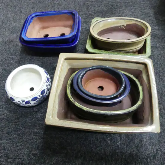 LRG COLLECTION OF GLAZED BONSAI PLANTERS