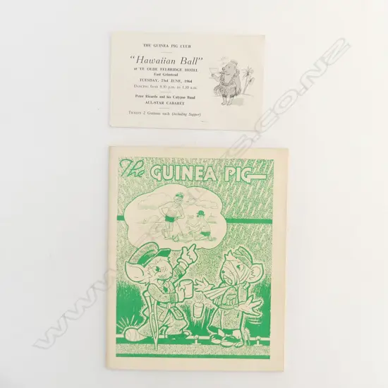 THE GUINEA PIG CLUB AUGUST 1955 MAGAZINE 210x170mm + INVITATION TO 'HAWAIIAN BALL' 1964