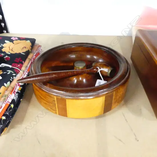 VINTAGE HAND-TURNED WOODEN BOWL & NUT CRACKER