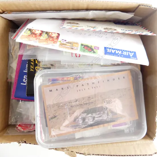 BOX ASST. VINTAGE STAMPS MOSTLY UK