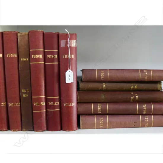 12 VOLS. PUNCH MAGAZINE - RED SPINES