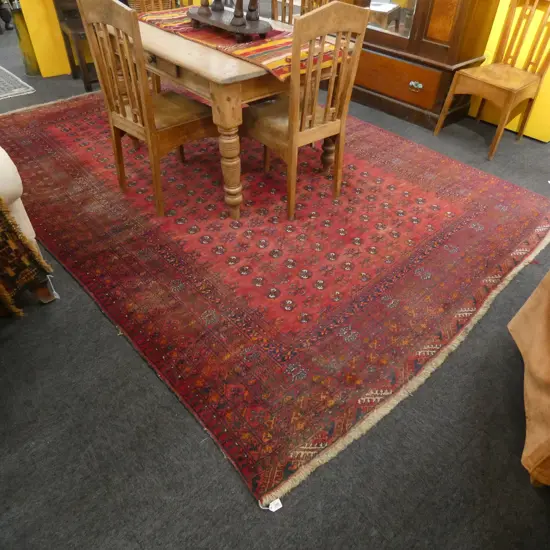 LARGE RED HAND KNOTTED TURKOMAN RUG 2360 x 3400mm