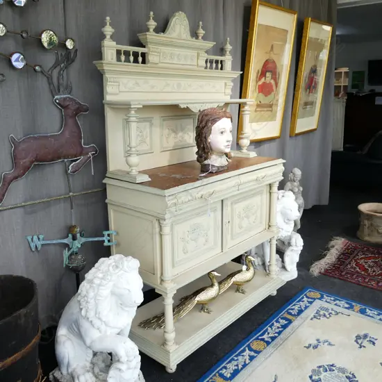 PAINTED FRENCH STYLE CABINET - RED MARBLE TOP 1180x500mm