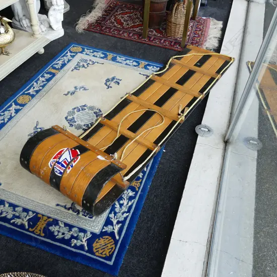 LONG OAK PLANKED SLED WITH CURVED END. 1830x460mm